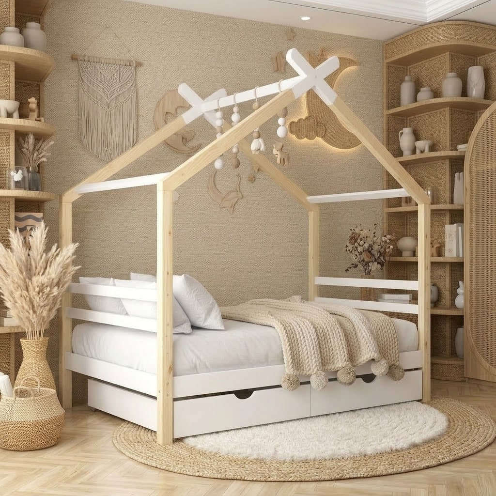Lit Cabane avec rangement – Design Scandinave