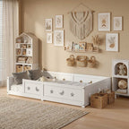 Lit Montessori au Sol Enfant en Bois Massif avec Barrière et Porte – Design Scandinave