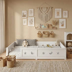 Lit Montessori au Sol Enfant en Bois Massif avec Barrière et Porte – Design Scandinave