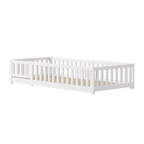 Lit Montessori Enfant en Bois Massif de Pin 90x200 cm avec Barrières de Protection – Blanc