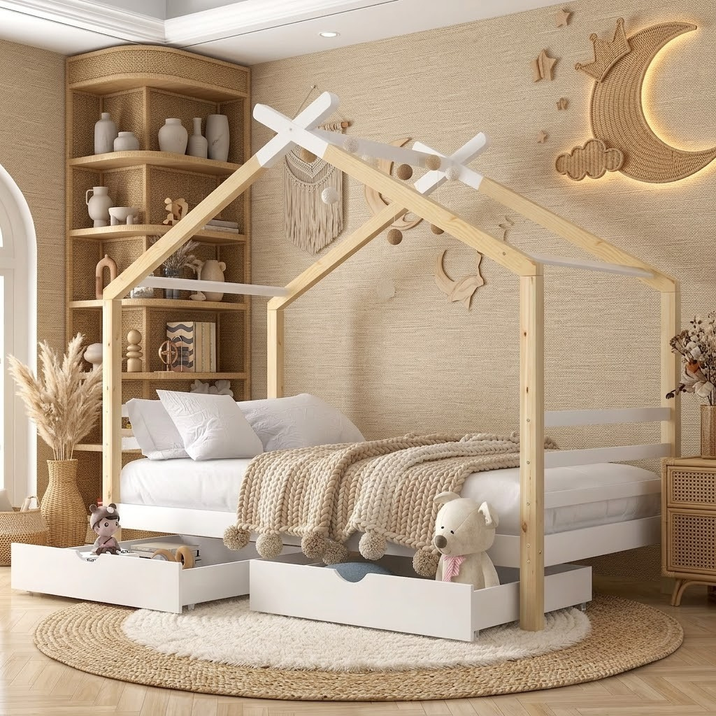 Lit Cabane avec rangement – Design Scandinave