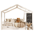 Lit cabane Montessori enfant 90x200 cm en bois massif de pin avec tableau noir et 2 tiroirs de rangement