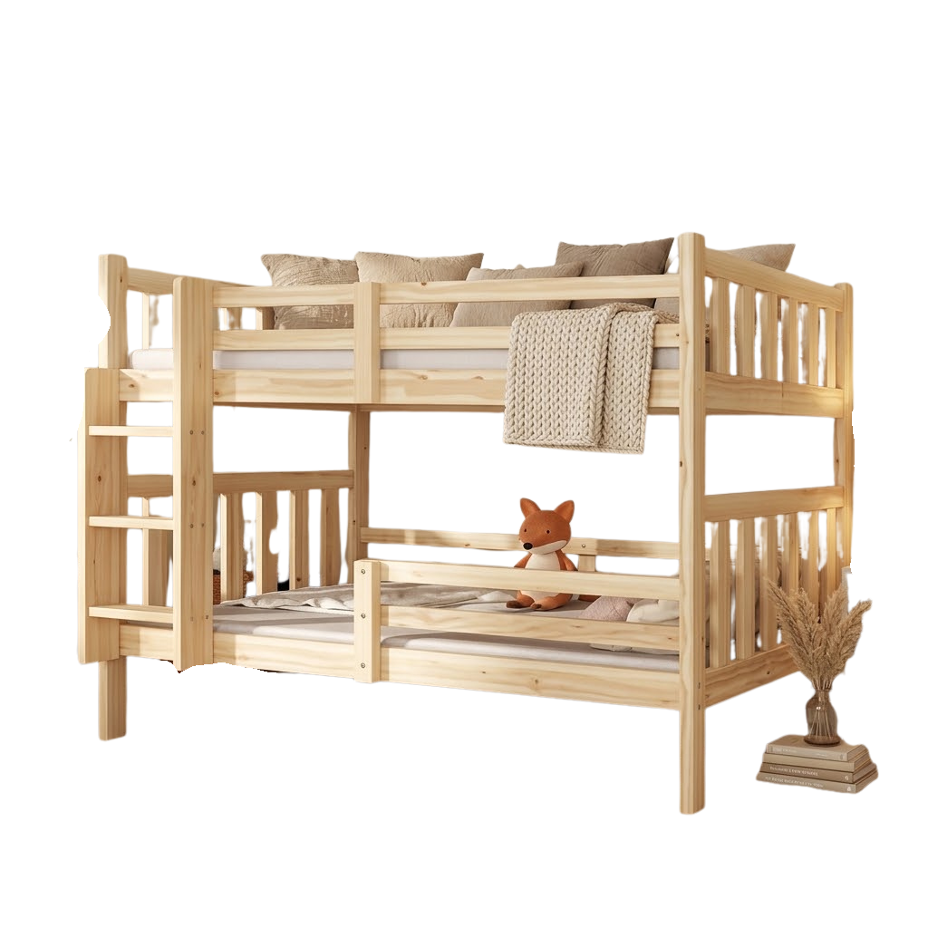 Lit Superposé Enfant Convertible en Bois de Pin avec Échelle et Barrières de Sécurité