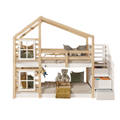Lit Superposé Enfant en Bois Massif avec Escalier Tiroirs de Rangement – Barrières Sécurité