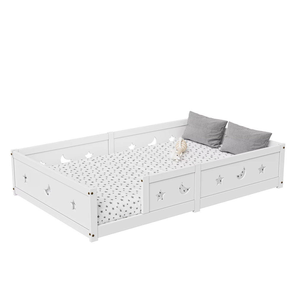 Lit Montessori au Sol Enfant en Bois Massif avec Barrière et Porte – Design Scandinave