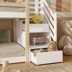 Lit Superposé Enfant en Bois Massif avec Escalier Tiroirs de Rangement – Barrières Sécurité